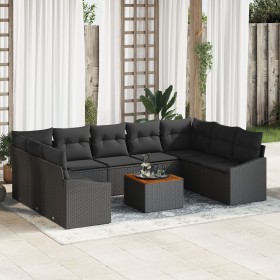 Juego de Sofá de Jardín de 10 Piezas con Cojines Negro Poliratán Acacia de , Sofás de exterior - Ref: Foro24-3356546, Precio:...