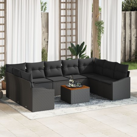 Juego de Sofá de Jardín de 10 Piezas con Cojines Negro Poliratán Acacia de , Sofás de exterior - Ref: Foro24-3356546, Precio:...