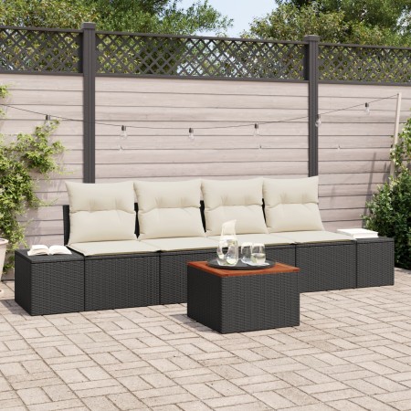 Juego de Sofás de Jardín de 5 Piezas con Cojines Negro Polirratán Acacia | Foro24.es | Tu tienda online para hogar, jardín y más Foro24.es