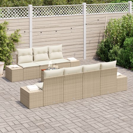 Juego de Sofá de Jardín de 8 Piezas con Cojines Beige Poliratán Acacia | Foro24.es | Tu tienda online para hogar, jardín y más Foro24.es