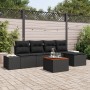 Conjunto de Sofás de Jardín de 6 Piezas con Cojines Negro Ratán Poliéster Acacia de , Sofás de exterior - Ref: Foro24-3356616...