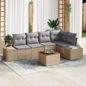 Juego de Sofá de Jardín de 6 Piezas con Cojines Beige Poliratán Acacia de , Sofás de exterior - Ref: Foro24-3356628, Precio: ...