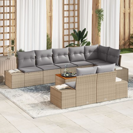 Set de sofá de jardín de 9 piezas con cojines Beige Poliratán Acacia de , Sofás de exterior - Ref: Foro24-3356642, Precio: 71...