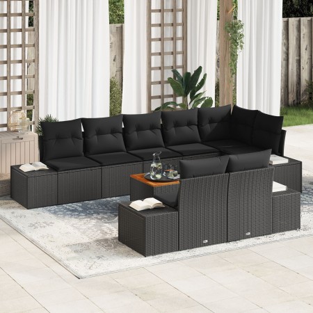 Conjunto de Sofá de Jardín de 9 Piezas con Cojines Negro Poliratán Acacia de , Sofás de exterior - Ref: Foro24-3356644, Preci...