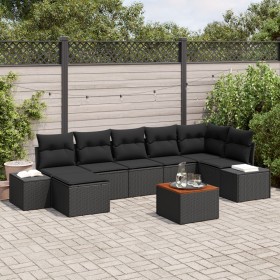 Conjunto de Sofá de Jardín de 8 Piezas con Cojines Negro Poli Ratán Acacia de , Sofás de exterior - Ref: Foro24-3356658, Prec...