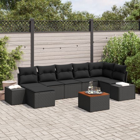 Conjunto de Sofá de Jardín de 8 Piezas con Cojines Negro Poli Ratán Acacia de , Sofás de exterior - Ref: Foro24-3356658, Prec...