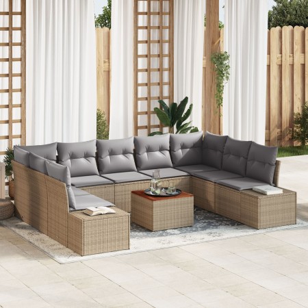 Conjunto de Sofás de Jardín de 10 Piezas con Cojines Beige de Ratán de Poliéster de , Sofás de exterior - Ref: Foro24-3356670...