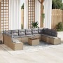 Conjunto de Sofá de Jardín de 11 Piezas con Cojines Beige Ratán Poliéster Acacia de , Sofás de exterior - Ref: Foro24-3356677...