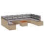 Conjunto de Sofá de Jardín de 11 Piezas con Cojines Beige Ratán Poliéster Acacia de , Sofás de exterior - Ref: Foro24-3356677...