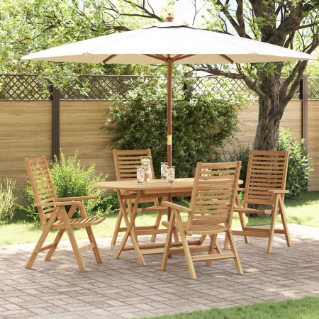 Set de Comedor de Jardín de 5 Piezas Plegable Madera Maciza de Teca, Sillas de Jardín 2 pcs Madera Maciza de Teca de , Mesas ...