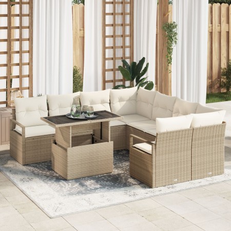 Juego de Sofá de Jardín de 9 Piezas con Cojines Beige de Ratán,  Sofá de Jardín de 2 Plazas con Almacenamiento y Cojines Beige | Foro24.es | Tu tienda online para hogar, jardín y más Foro24.es