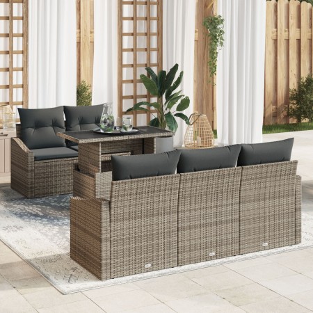 Conjunto de Sofá de Jardín de 6 Piezas con Cojines Gris Rattan Poliéster | Foro24.es | Tu tienda online para hogar, jardín y más Foro24.es
