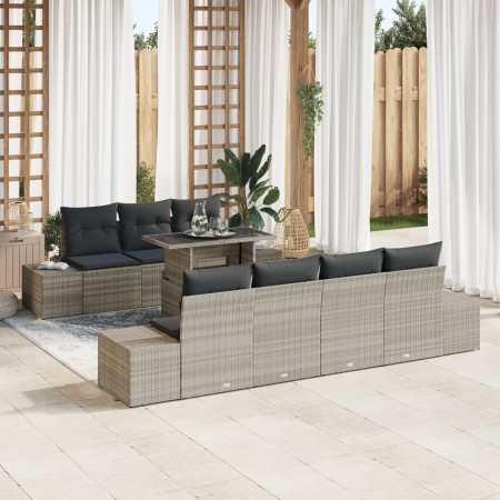 Juego de Sofás de Jardín de 8 Piezas con Cojines Gris Claro Ratán Sintético | Foro24.es | Tu tienda online para hogar, jardín y más Foro24.es