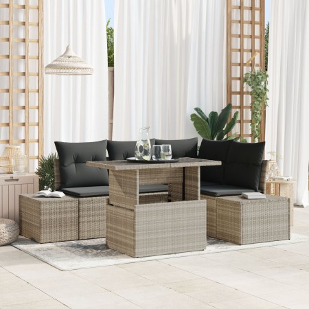 Sofá de Jardín de 5 Piezas con Cojines Gris Claro de Ratán | Foro24.es | Tu tienda online para hogar, jardín y más Foro24.es