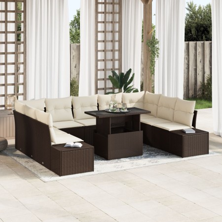 Conjunto de Sofá de Jardín de 10 Piezas con Cojines Marrón de Ratán Sintético | Foro24.es | Tu tienda online para hogar, jardín y más Foro24.es