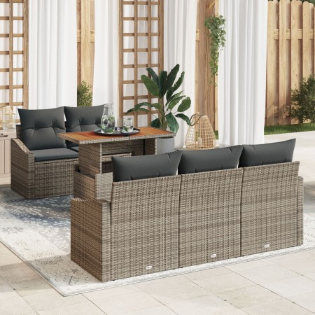 Conjunto de Sofá de Jardín de 6 Piezas con Cojines Gris Ratán Poliéster | Foro24.es | Tu tienda online para hogar, jardín y más Foro24.es