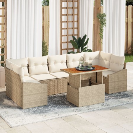 Conjunto de Sofá de Jardín de 8 Piezas con Cojines Beige de Ratán de , Sofás de exterior - Ref: Foro24-3358542, Precio: 596,1...