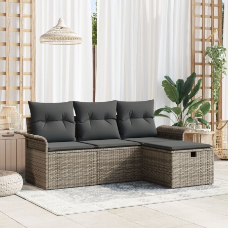 Juego de sofá de jardín de 4 piezas con cojines gris polirratán de , Sofás de exterior - Ref: Foro24-3358848, Precio: 267,82 ...