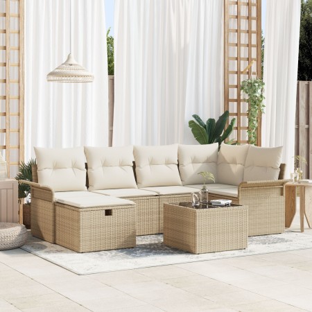 Juego de Sofá de Jardín de 7 Piezas con Cojines Beige Ratán Sintético | Foro24.es | Tu tienda online para hogar, jardín y más Foro24.es