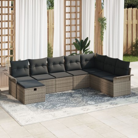 Set de Sofá de Jardín de 8 Piezas con Cojines Gris Ratán Poliéster de , Sofás de exterior - Ref: Foro24-3358928, Precio: 498,...