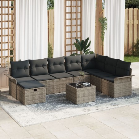 Conjunto de sofá de jardín de 9 piezas con cojines gris ratán sintético de , Sofás de exterior - Ref: Foro24-3358938, Precio:...