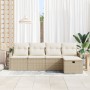 Conjunto de Sofá de Jardín de 5 Piezas con Cojines Beige Poliratán, Sofá de Jardín de 2 asientos con Cojines Beige Poliratán ...