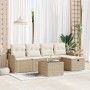 Juego de Sofá de Jardín de 6 Piezas con Cojines Beige Poliratán, Sofá de Jardín de 2 Plazas con Cojines Beige Poliratán de , ...