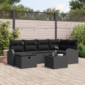Conjunto de Sofá de Jardín de 7 Piezas con Cojines Ratán Negro de , Sofás de exterior - Ref: Foro24-3359092, Precio: 447,80 €...
