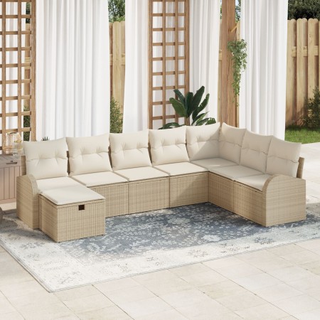Juego de Sofá de Jardín de 8 Piezas con Cojines Beige de Ratán Poliéster de , Sofás de exterior - Ref: Foro24-3359130, Precio...