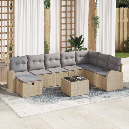 Conjunto de Sofá de Jardín de 9 Piezas con Cojines Beige de Ratán Poliéster | Foro24.es | Tu tienda online para hogar, jardín y más Foro24.es