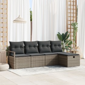 Conjunto de Sofá de Jardín de 5 Piezas con Cojines Grises, Sofá de Jardín de 2 Plazas con Cojines Grises de , Sofás de exteri...