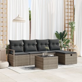 Juego de Sofás de Jardín de 6 Piezas con Cojines Gris Poliratán, Sofá de Jardín de 2 Plazas con Cojines Gris Poliratán de , S...