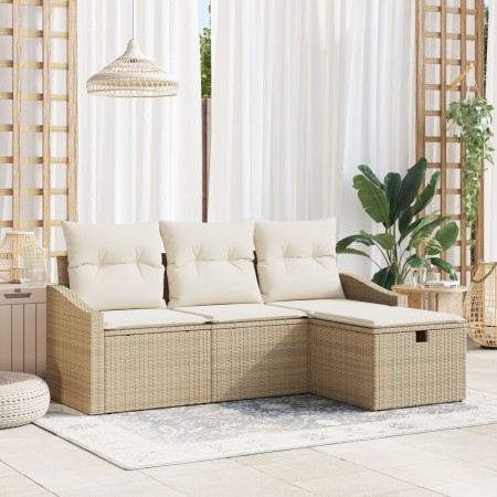 Conjunto de sofá de jardín de 4 piezas con cojines ratán sintético beige de , Sofás de exterior - Ref: Foro24-3359250, Precio...