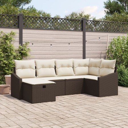 Conjunto de Sofás de Jardín de 6 Piezas con Cojines Marrón Ratán Poliéster de , Sofás de exterior - Ref: Foro24-3359277, Prec...