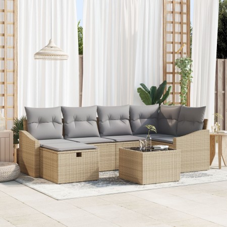 Juego de Sofá de Jardín de 7 Piezas con Cojines Beige Poliratán | Foro24.es | Tu tienda online para hogar, jardín y más Foro24.es