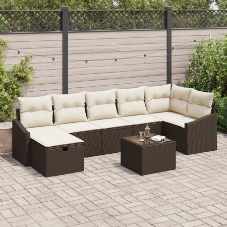 Conjunto de Sofá de Jardín de 8 Piezas con Cojines Marrón Ratán Poly de , Sofás de exterior - Ref: Foro24-3359307, Precio: 52...
