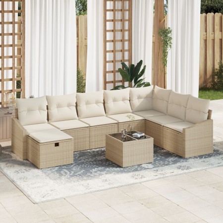 Juego de Sofás de Jardín de 9 Piezas con Cojines Beige Ratán de , Sofás de exterior - Ref: Foro24-3359340, Precio: 590,42 €, ...