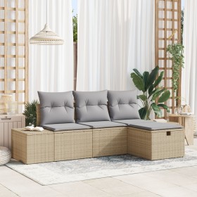 Conjunto de Sofá de Jardín de 4 Piezas con Cojines Beige Ratán Poli de , Sofás de exterior - Ref: Foro24-3359349, Precio: 294...
