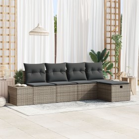 Conjunto de Sofá de Jardín de 5 Piezas con Cojines Gris de Poliratán de , Sofás de exterior - Ref: Foro24-3359358, Precio: 33...