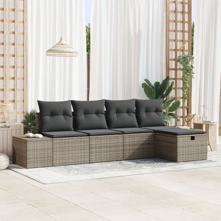 Conjunto de Sofá de Jardín de 5 Piezas con Cojines Gris de Poliratán de , Sofás de exterior - Ref: Foro24-3359358, Precio: 33...
