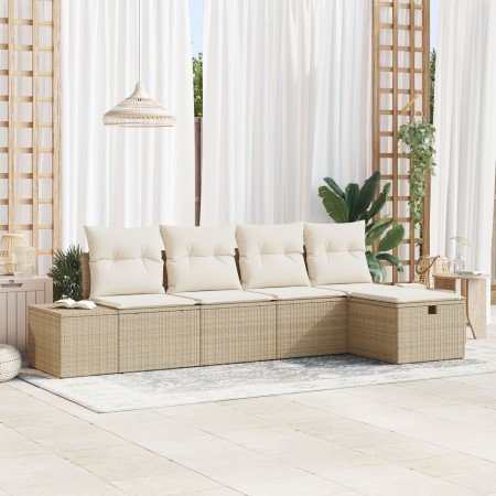 Conjunto de Sofá de 5 Piezas con Almohadas Beige Poliratán de , Sofás de exterior - Ref: Foro24-3359360, Precio: 359,03 €, De...