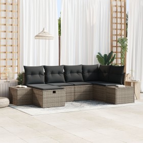 Juego de Sofá de Jardín de 6 Piezas con Cojines Gris Ratán Poliéster de , Sofás de exterior - Ref: Foro24-3359378, Precio: 40...