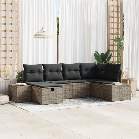 Juego de Sofá de Jardín de 6 Piezas con Cojines Gris Ratán Poliéster de , Sofás de exterior - Ref: Foro24-3359378, Precio: 40...