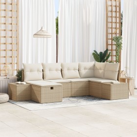 Conjunto de Sofá de Jardín de 6 piezas con Cojines Beige Ratán Sintético de , Sofás de exterior - Ref: Foro24-3359380, Precio...