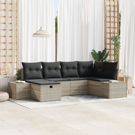 Conjunto de Sofá de Jardín de 6 Piezas con Cojines Gris Claro de Ratán Poliéster | Foro24.es | Tu tienda online para hogar, jardín y más Foro24.es