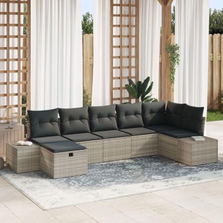 Conjunto de Sofá de Jardín de 7 Piezas con Cojines Gris Claro Poliratán | Foro24.es | Tu tienda online para hogar, jardín y más Foro24.es