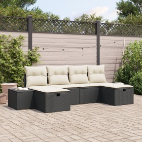 Conjunto de Sofá de Jardín de 6 Piezas con Cojines Negro Ratán Poli de , Sofás de exterior - Ref: Foro24-3359416, Precio: 377...