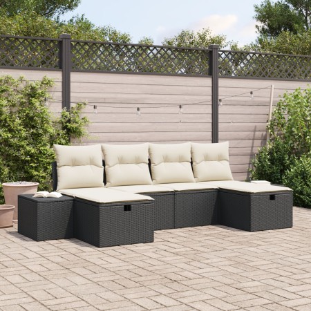 Conjunto de Sofá de Jardín de 6 Piezas con Cojines Negro Ratán Poli de , Sofás de exterior - Ref: Foro24-3359416, Precio: 377...