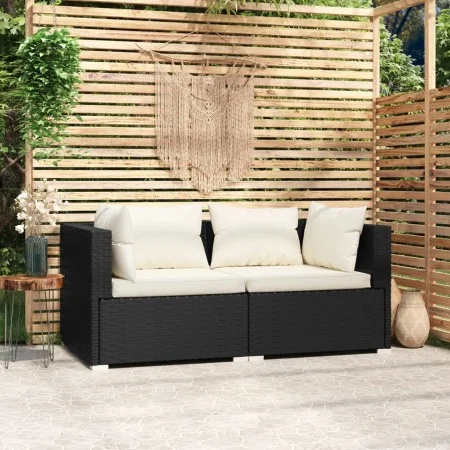 Sofá de 2 plazas con cojines ratán sintético negro de vidaXL, Conjuntos de jardín - Ref: Foro24-317487, Precio: 200,35 €, Des...
