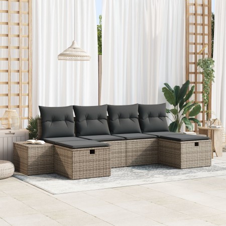 Juego de Sofá de Jardín de 6 Piezas Con Cojines Gris Ratán Poliéster de , Sofás de exterior - Ref: Foro24-3359418, Precio: 38...